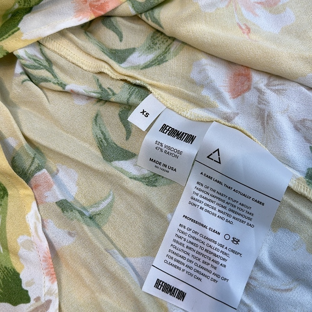 Reformation Yellow Floral Wrap Midi Dress - Picture 3 of 5
